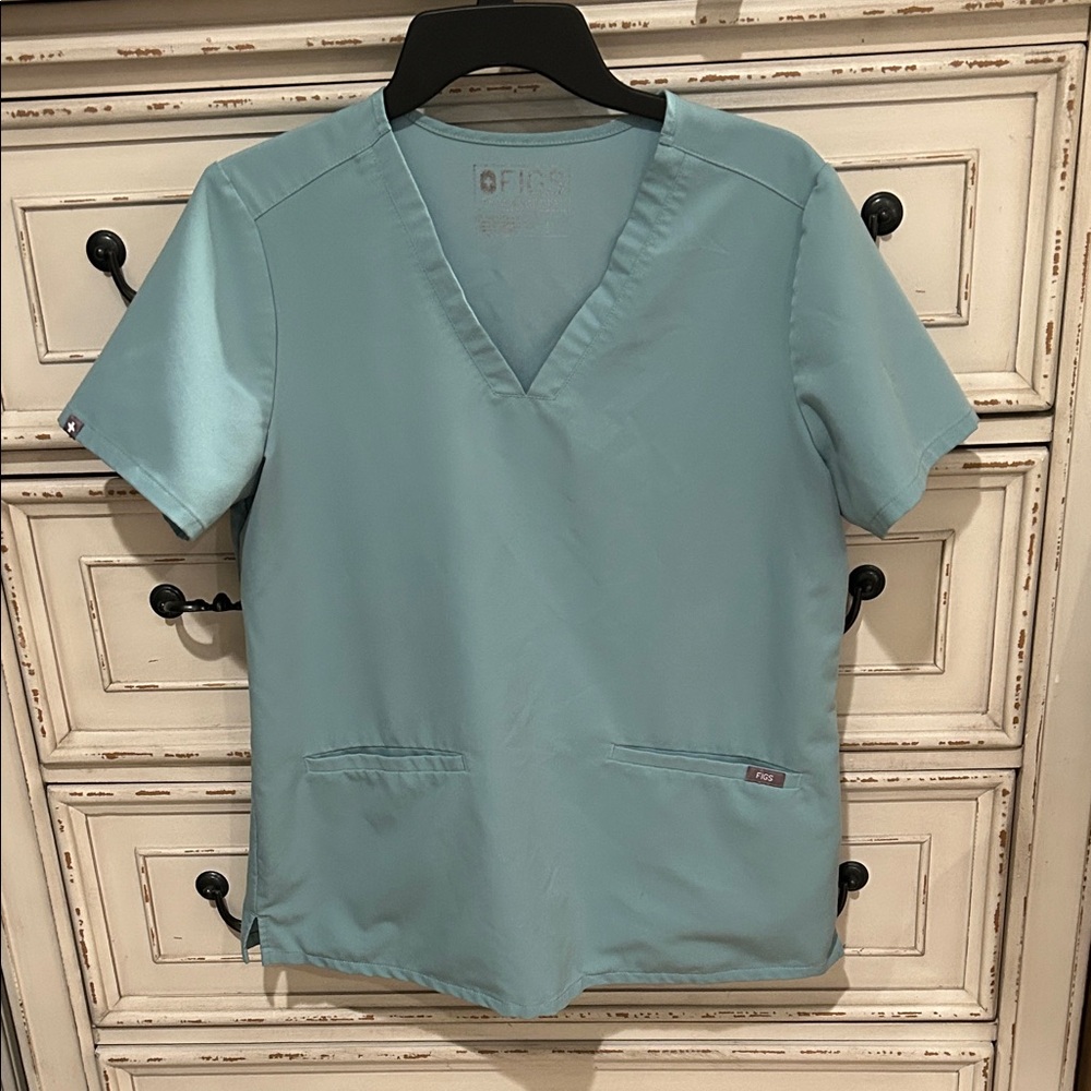 FIGS Aqua Blue V-Neck Scrub Top